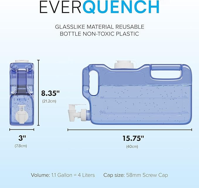 Refrigerator Water Dispenser 1.1 Gallon Bottle with 2 Spigots - BPA Free Plastic Slim Water Jug with Spout Leak Proof | Refillable Fridge Water Container, Convenient Handles