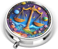 Portable Round 3 Compartment Metal Pill Box Fair Libra Zodiac Print Decor for Kitchen Office Coffee Breaks Health Tracking