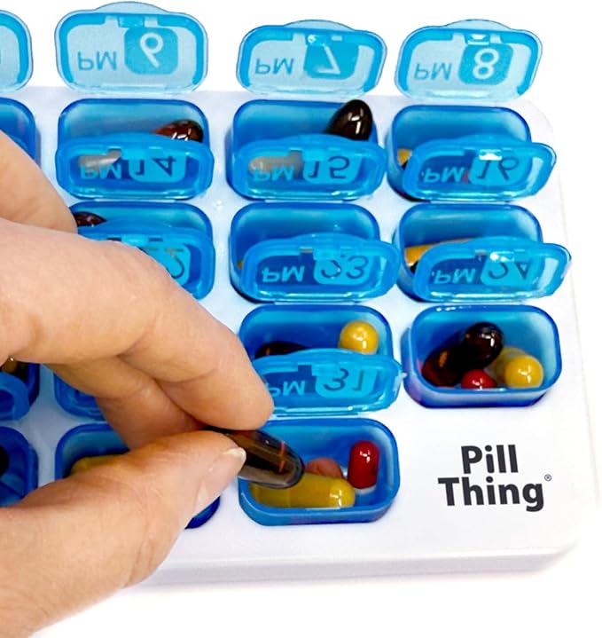 AM/PM Monthly Pill Organizer Tray with 31 Morning and Evening Daily Removable Pill Box Pods (Blue - AM/PM)