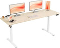 ERGOMAKER Electric Standing Desk, 67" x 23.6" Height Adjustable Sit Stand Desk with Splice Board for Home Office, Computer Desk Memory Preset (White Frame, Gold Oak Desktop)