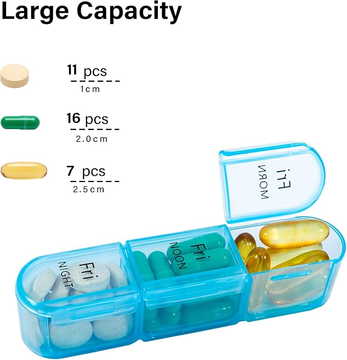 Daviky Pill Organizer 3 Times a Day, Daily Pill Box 7 Day, Weekly Cases Medicine Organizers to Hold Vitamins and Medication