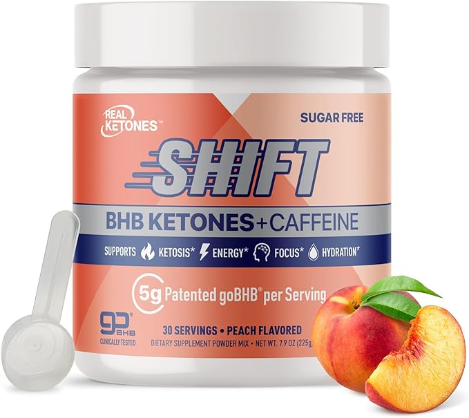 Real Ketones BHB Exogenous Ketones Energy Powder Sugar Free Electrolyte Powder with 4 Main Fasting Electrolytes & Hydrating Patented BHB Ketones for Energy & Focus (Peach, 30 Servings)