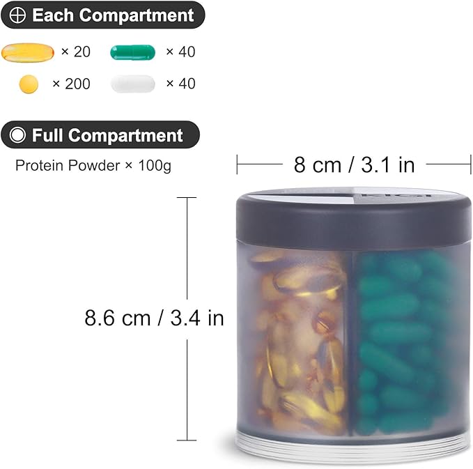 Extra Large Supplement Organizer with 4 Compartments Easy Open Pill Dispenser Monthly Medicine Vitamins Organizers Storage Pill Bottles, Gray