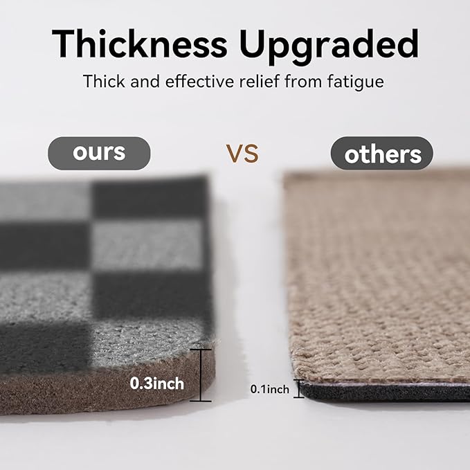 Kitchen Runner Rugs Non Slip Washable, Super Absorbent Kitchen Mats for Floor, Linen-Look Woven Sink Mat Standing Mat, Easy Clean, Black Gray Checkered 17"x59"