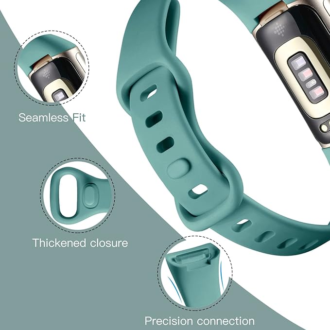 Maledan 3 Pack Bands Compatible with Fitbit Charge 5 Band for Women Men, Soft Slim Thin Sport Replacement Accessories for Fitbit Charge 5/Charge 6 Advanced Fitness Tracker, Black/Pine/Bluegray