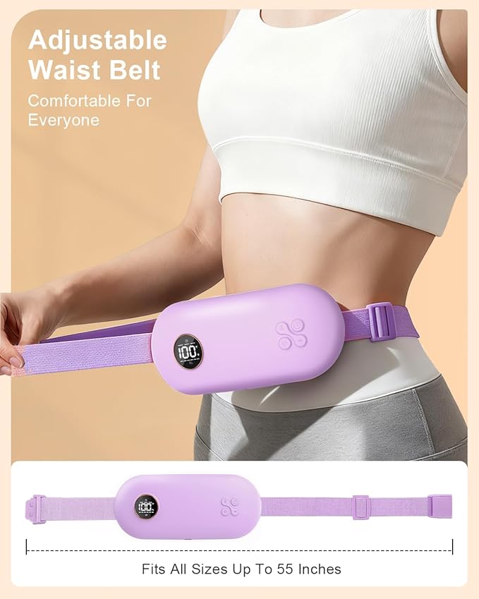 NOWWISH Upgraded Graphene Heating Pad for Period Cramps Pain Relief, Portable Electric Cordless Menstrual Heating Pad with 6 Heat Levels 6 Massage Modes 3 Timer, Easter Gifts for Women Girls, Purple