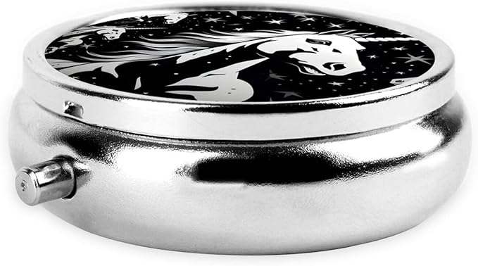 Impressionism Unicorn Horse Pill Box 3 Compartment Pill Case, Portable Medicine Pill Organizer for Pocket Purse Pill Box Decorative Metal Medicine Vitamin Organizer