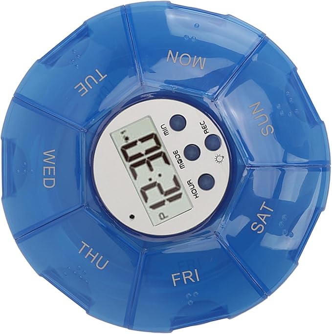 Smart Box, Reminder Medication Organizer with Recording Playback Function, Easily Organizes, for The Elderly, Blind Person (Blue)