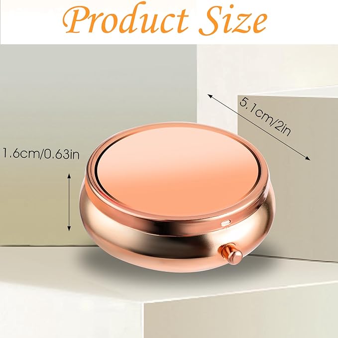 Sibba Portable Medicine Pill Case, Travel Multi-Functional Moisture Proof Pill Box for Purse & Pocket, Cute Metal Medicine Pill Organizer Box for Vitamins, Fish Oil & Supplements (Rose Gold)