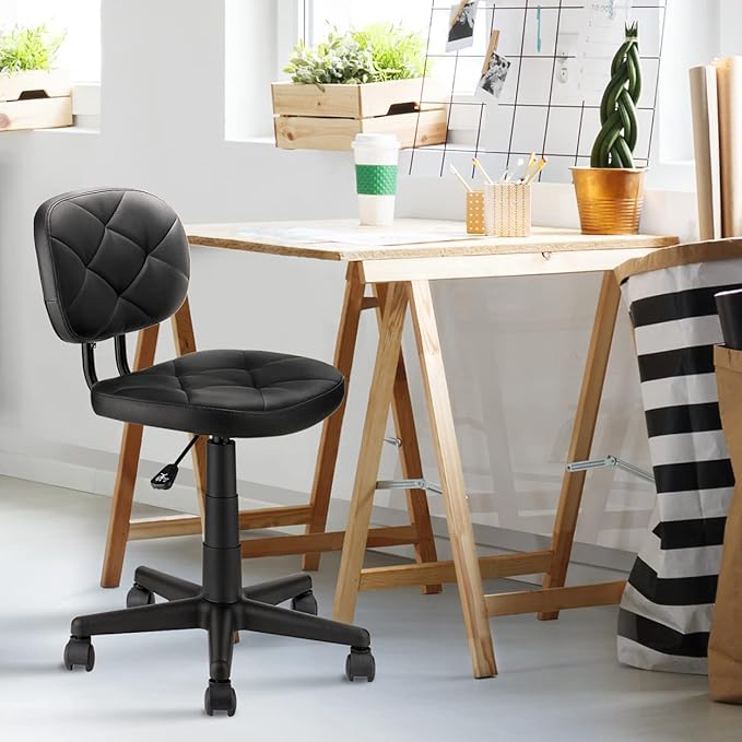 Round Rolling Stool with Adjustable Height and Pu Leather Backrest Swivel Stool Chair for Salon Tattoo Work Office Massage Black