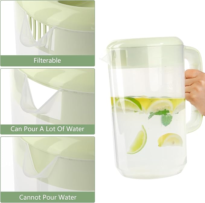 Clear Plastic Pitcher with Lid, 2 Pack Clear Water Pitcher for Cold Drinks, Iced Tea Pitcher for Lemonade, Iced Tea, Milk, Juice, Beverages (1 Gallon 4 Litre)