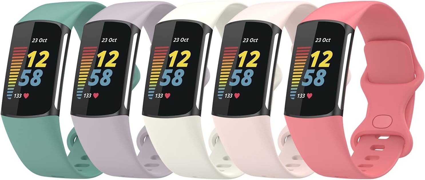 Compatible with Fitbit Charge 6 Bands, Replacement Soft Silicone Watch Straps Soft Wristband for Fibit Charge 5/Charge 6 Fitness Tracker Women&Men (Small)