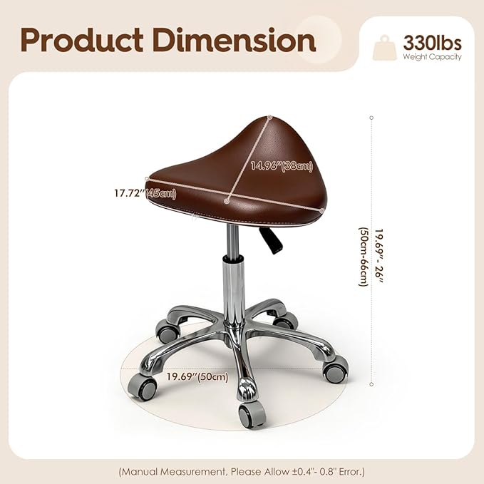 Saddle Stool Rolling Chair for Medical Massage Salon Kitchen Spa Drafting,Adjustable Hydraulic Stool with Wheels (Brown, Without Backrest)