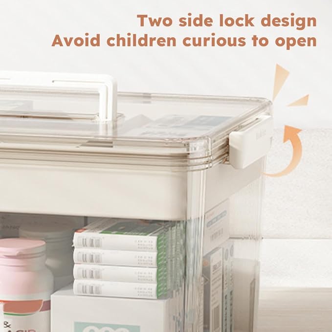 Clear Medicine Storage Organizer & First Aid Box, Multi-Layer Medicine Storage Box with Detachable Tray and Handle, Multi-Purpose Organizer for Family First Aid, Home, Travel(Clear)