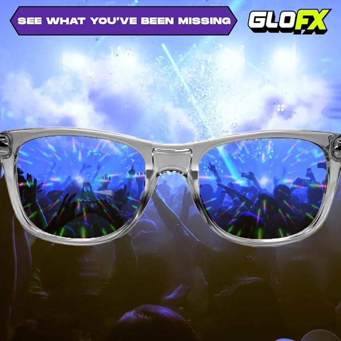 GloFX Ultimate Diffraction Glasses - Chrome - 3D Prism Rainbow Effect - Great Edm, Festival, Concert, Fireworks, Christmas Lights, and Rave Accessory - Chrome Frames