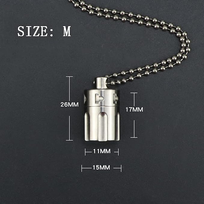 Titanium Pill Fob Necklace, Mini Waterproof Pill Case, Outdoor EDC Pill Bottle, Emergency Aspirin Nitro Holder, Survival Pill Container Capsule for Travel Purse or Pocket