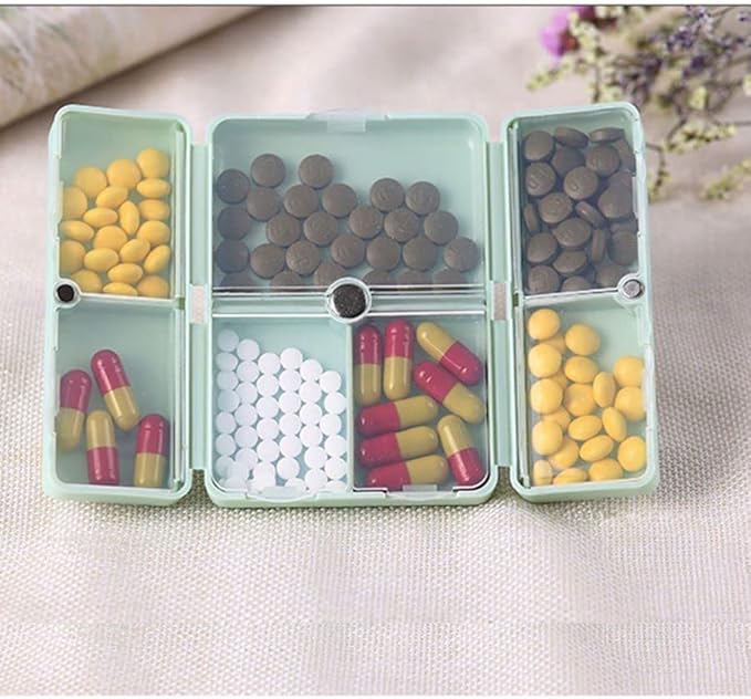 2PCS Travel Pill Box, 7 Compartments Portable Pill case Travel Pill Box,Cute Pill Organizer, Magnetic Folding Small Pill Case, Portable Medicine Organizer for Purse,