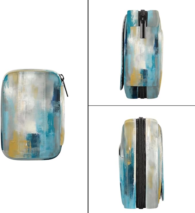 Blue Pattern Abstract Pill Case Travel Pill Organizer Weekly 7 Day Portable with Zipper Medicine Box Pill Case for Vitamins, Birth Control,Fish Oils,Medication, Supplements