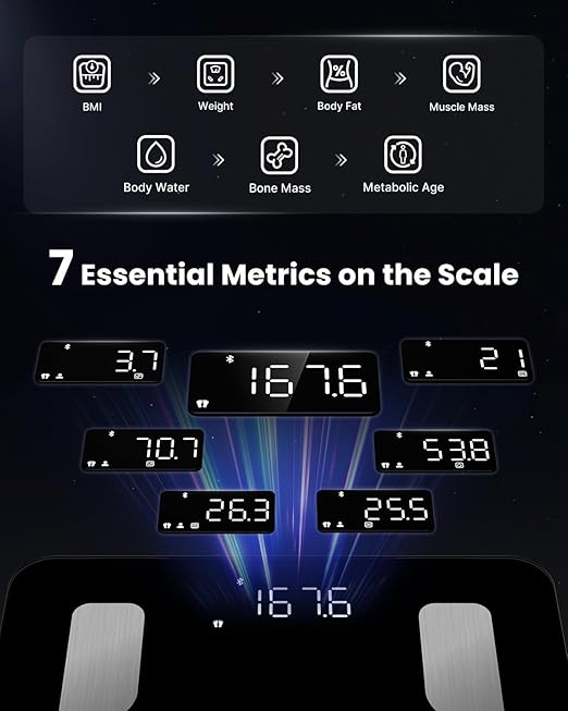 FITINDEX Smart Scale for Body Weight, Body Pod Scale [2026 Upgraded], 8-Electrode Body Composition Scale with BMI, Body Fat, Muscle Mass, Digital Bathroom Scale with Larger Platform, Bluetooth