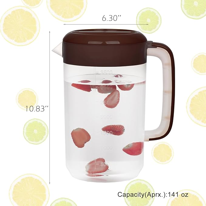 Clear Pitcher with Lid 1 Gallon, Large Plastic Ice Tea Jug for Fridge, Sun Tea Pitcher - Clear (khaki)