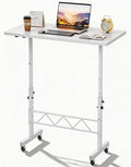 GTPLAYER Small Standing Desk Adjustable Height, 30.7"-46.4" Portable Computer Table Mobile Desk Workstation Stand Up Desk with Wheels Compact Rolling Table for Home Work Treadmill Walking Pad White