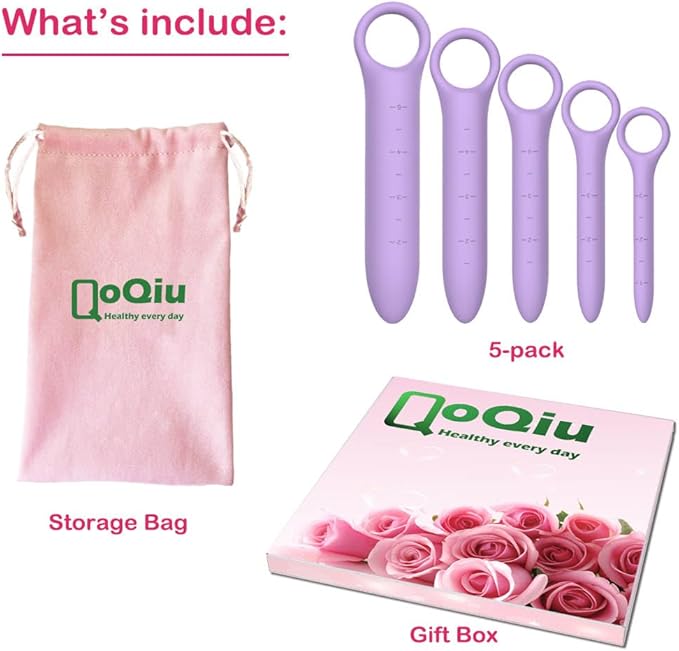 5-Pack Silicone Dilators for Pelvic Floor for Women with Fine Scales, Pelvic Wand Massager，Pelvic Floor Muscle Trainer, Pelvic Floor Strengthening Device with Storage Bag, Purple