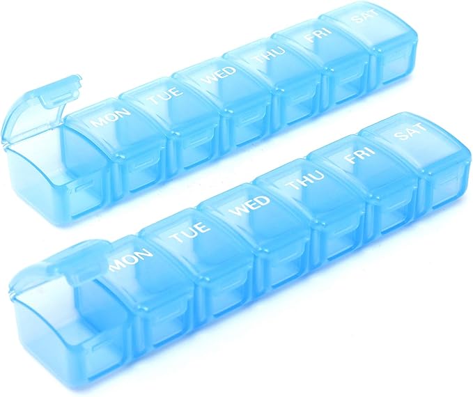 2 Packs Weekly Pill Organizer,Pocket Daily Pill Case Pill Box for Pills/Vitamin/Fish Oil/Supplements (Blue)