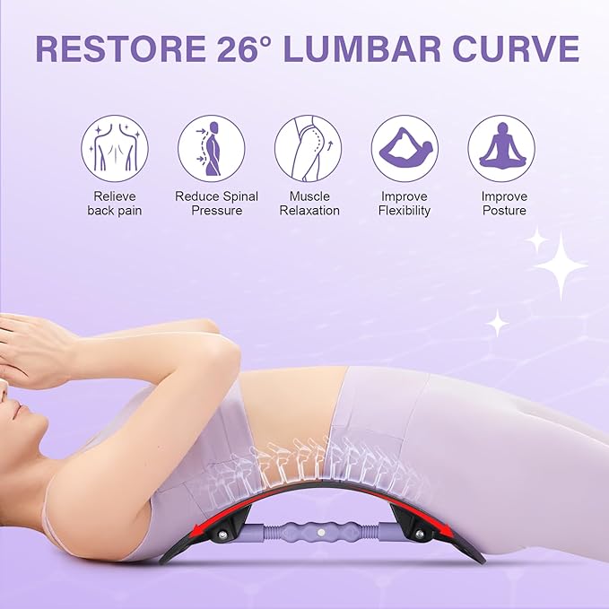 Adjustable Lumbar Support Board | Extra-Wide Back Stretcher for Lower Back Pain Relief | Back Cracker Board for Spinal Decompression | Back Cracking Device