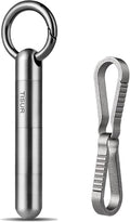 TISUR Titanium Pill Case Keychain Pill Holder+Titanium Key Chain Clip Hook