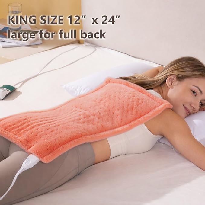 Boncare® Ultra Plush XL Heating Pad for Neck and Shoulder and Back with Auto-Off, Stay-On Warmth Up to 18 Hours, 6 Heat Levels, 12.6 ft Cord for Bed Foot Warmer with Gift Box (Pink, 12"x24")