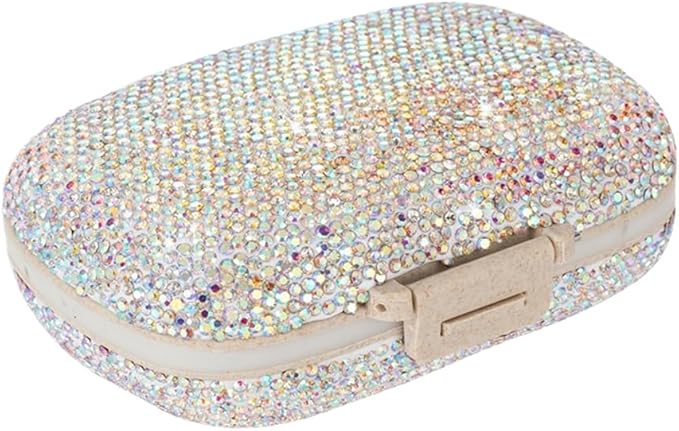 Daily 6 Compartments Pill Box Container Bling Diamond for Purse Medicine Container Holder for Women Travel Kit Medicine (ab Colorful)