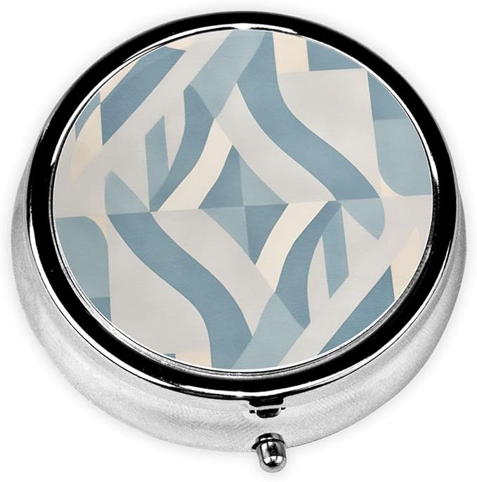 Metal Pill Organizer - 3-Compartment Mini Round Pill Case for Pocket & Purse, Portable Vitamin Holder, Easy-Open Design for Travel - Abstract Geometry