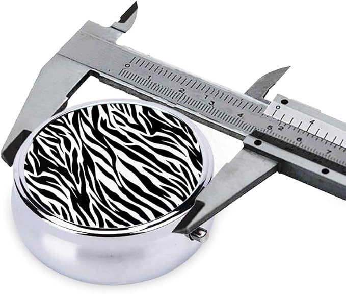Zebra Print Printed Round Travel Pill Box Cute Small Metal Pocket Pill Case for Men & Women 3 Compartment Portable Pill Organizer for Purse or Pocket