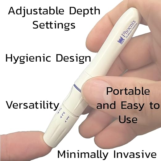 Lancing Device Pen, 5 Depth Settings, Less Pain Design, Blood Sampling Pen, Accurate Blood Sample, Use with Twist Top Lancets, Blood Sugar Level Monitoring Glucose Testing, Lancing Tool