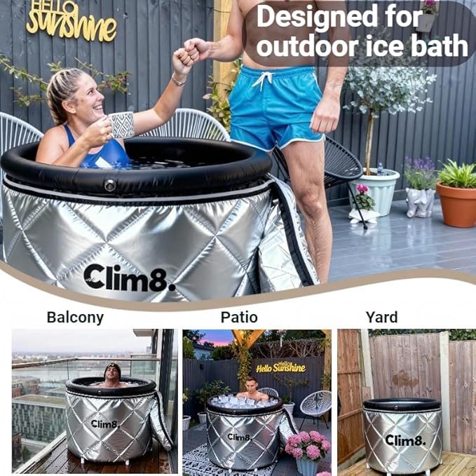 Insulated Cold Plunge Tub: Combining an XL Ice Bath Tub & a Thermal UV-Reflective Cover for Indoor and Outdoor Use,Portable Icy Tub with Dual Drain Systerm for Fast and Easy Drainage