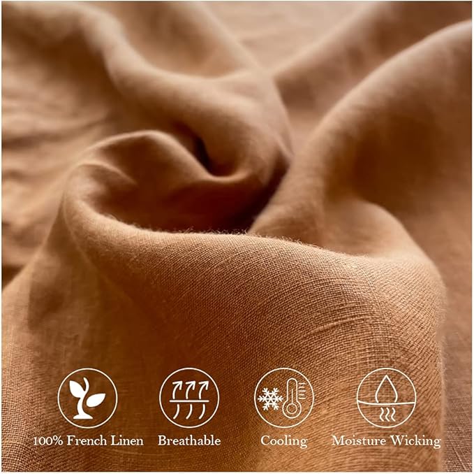 Simple&Opulence Washed Linen Bed Sheet Set Basic Style 4 Pieces (1 Flat Sheet & 1 Fitted Sheet & 2 Pillowcases) 100% Natural French Flax Soft Breathable Farmhouse Bedding (King, Rust)