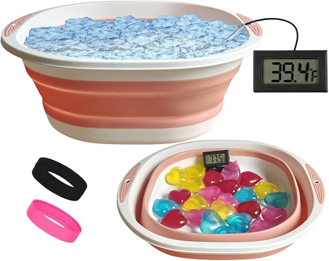 Face Bowl for Ice Bath, Cold Face Plunge Bowl Kit, Foldable Bowl for Face Ice Bath with Reusable Cubes, Portable Cold Plunge Face Bowl, Ice Bowl for Face Cold Plunge Chiller (Light Pink)