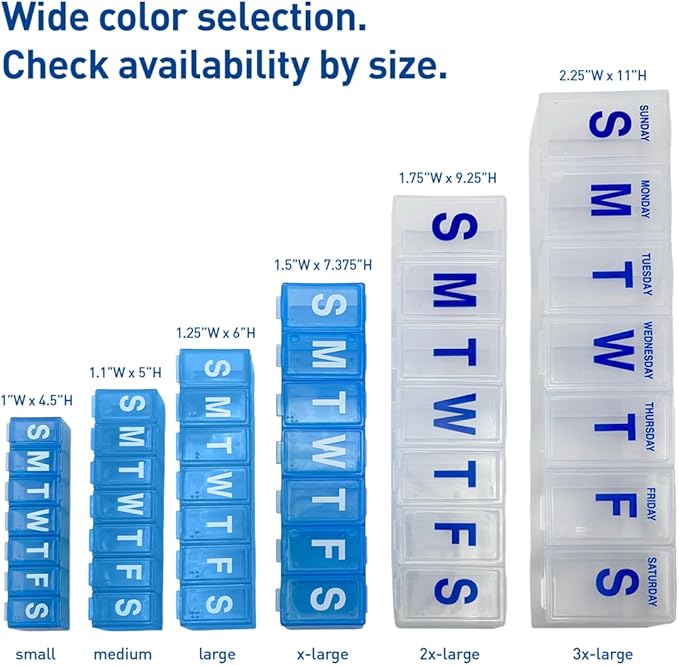 EZY DOSE Weekly (7-Day) Pill Case, Medicine Planner, Vitamin Organizer Box, 3X-Large Compartments to Secure Prescription Medication and Prevent Accidental Spilling, Clear Lids, BPA Free