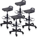 Round Rolling Drafting Stool with Foot Rest, Height Adjustable Swivel Multi-Purpose Office Desk Chair with Breathable Seat Cushion Stools for Home Bar Kitchen Salon Spa Medical, Black 4PK