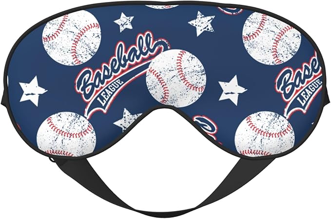 Baseballs and Stars Sleep Mask Eye Mask with Adjustable Strap Eye Sleep Shade Cover Blocks Light for Women Men Airplane Travel Nap