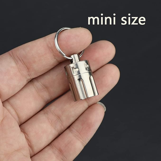 Titanium Waterproof Pill Case Keyring, Mini Pill Holder Necklace, Keychain Pill Storage Bottle, Small Pill Capsule Container for Outdoor Travel Purse Pocket Daily