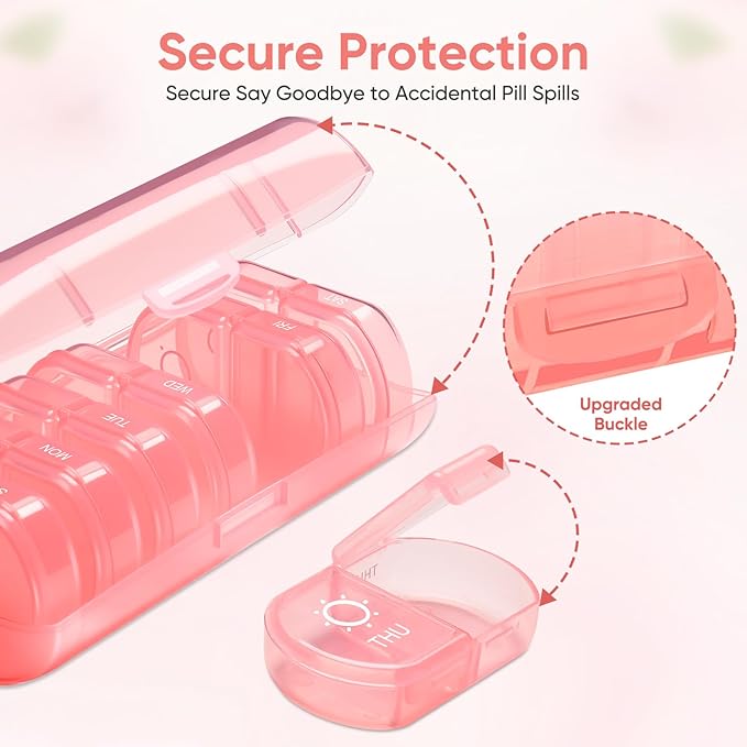 Weekly Pill Organizer 2 Times a Day Compact Pill Box 7 Day Pill Case Medication Reminder Portable Travel Pill Dispenser for Pills,Vitamin,Fish Oil