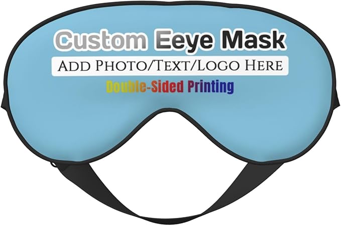 Custom Eye Mask for Sleeping Personalized Your Photo Text Logo Adjustable Strap Sleep Mask Customized Soft Blindfold Eyemask Blackout Eye Cover for Men Women Home Travel Offices Sky Blue