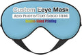 Custom Eye Mask for Sleeping Personalized Your Photo Text Logo Adjustable Strap Sleep Mask Customized Soft Blindfold Eyemask Blackout Eye Cover for Men Women Home Travel Offices Sky Blue