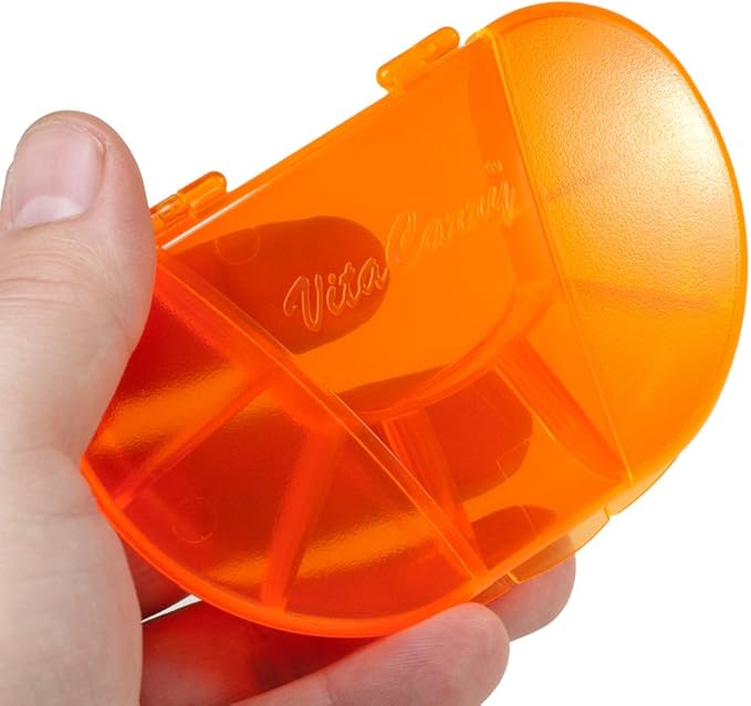 Multi-Day Vitacarry 8 Compartment Pill Box Holds up to 60 Pills Actual Size: 4.5”w X 3.0”d X .93”h (Orange)
