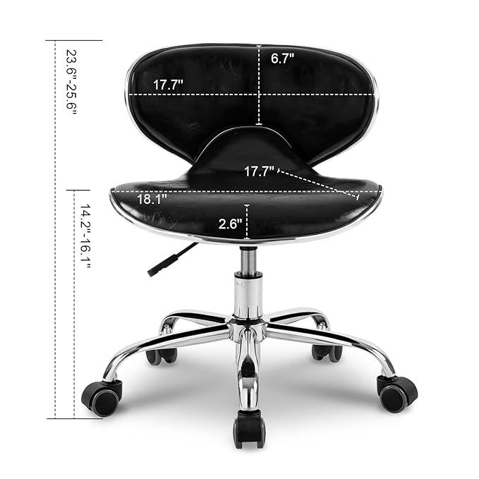 Paddie Pedicure Stools for Nail Tech Set of 2, Salon Spa Stool Back Support Short Height Adjustable Hydraulic Swivel Chair, Perfect for Massage/Tattoo/Esthetician/Shop, Black