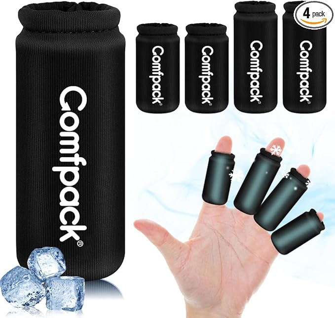 4PCS Finger Sleeves Gel Ice Pack for Pain Relief, Reusable Hot Cold Compression Finger Brace Ice Packs for Injuries, Trigger Finger, Arthritis, Knuckle Immobilization, Gout, Sprain