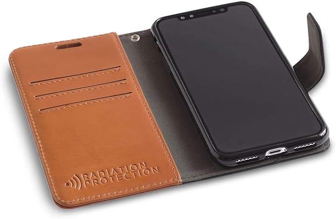 SafeSleeve Wallet Leather Case for iPhone 11 Pro EMF Blocker for Cell Phone with 3 Card Holder & Adjustable Stand – Magnetic Closure, and Magnetic Folio Protection for Daily Use (Genuine Leather)