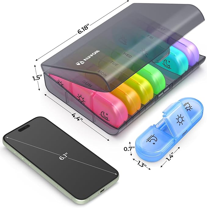 AUVON Weekly Pill Organizer 3 Times a Day, Large 7 Day Pill Box 3 Times a Day with Separate Container, Portable Pill Case for Medication, Vitamins, Fish Oil and Supplements
