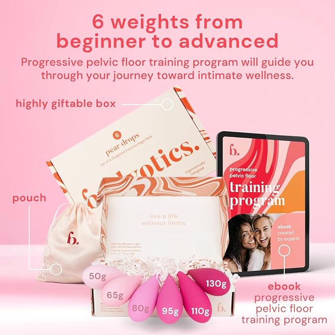 Bodyotics Pelvic Floor Muscle Trainer and Lube Bundle - Silicone Pelvic Floor Trainer and Weights for Women (Set of 6) Silicone-Friendly Water-Based Lube for Women and Couples